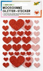 folia Moosgummi Glitter-Sticker HEARTS LOVE rot, hellrosa 50 St.