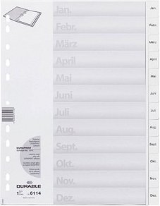 DURABLE Ordnerregister DIN A4 Vollformat Jan.-Dez. weiß 12-teilig, 1 Satz