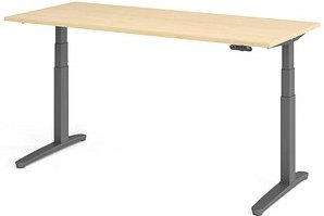 Thumbnail - HAMMERBACHER XBHM19 elektrisch höhenverstellbarer Schreibtisch ahorn rechteckig, C-Fuß-Gestell grau 180,0 x 80,0 cm