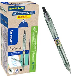 Thumbnail - AKTION: PILOT Kugelschreiber B2P „Bottle 2 Pen“ ECOBALL XB transparent/schwarz, Schreibfarbe: schwarz, 10 St. + GRATIS 5...