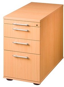 Thumbnail - HAMMERBACHER Prokura Standcontainer buche 4 Auszüge Kunststoff-Stangengriff silber 42,8 x 80,0 x 72,0 - 76,0 cm