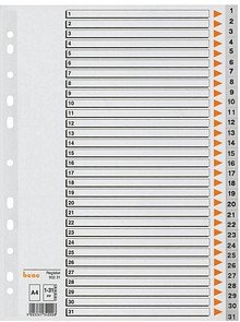 bene Ordnerregister DIN A4 Vollformat 1-31 grau 31-teilig, 1 Satz