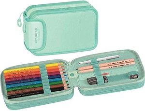 BRUNNEN Federmäppchen befüllt s'maepp Sweet Colour Code mint 8 dünne Markenbuntstifte, 9 dicke Markenbuntstifte, 2 Marke...