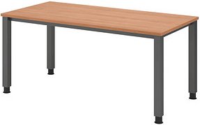 HAMMERBACHER QS16 höhenverstellbarer Schreibtisch nussbaum rechteckig, 4-Fuß-Gestell grau 160,0 x 80,0 cm