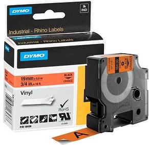 DYMO Schriftband RHINO 18436, 19 mm schwarz auf orange