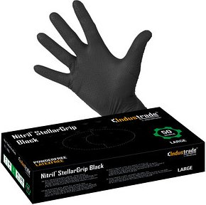 Industrade® unisex Einmalhandschuhe Nitril® StellarGrip Black schwarz Größe L, 50 St.