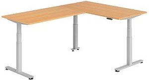 Thumbnail - HAMMERBACHER XDSMW1616 elektrisch höhenverstellbarer Schreibtisch buche rechteckig, T-Fuß-Gestell silber 160,0 x 240,0 c...