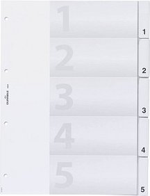 DURABLE Ordnerregister DIN A4 Vollformat 1-5 transparent 5-teilig, 1 Satz