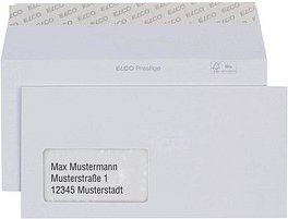 ELCO Briefumschläge Prestige DIN lang+ mit Fenster hochweiß haftklebend 250 St.
