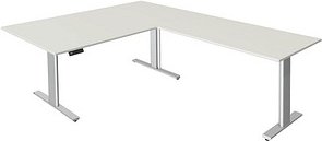 Thumbnail - Kerkmann Move 3 tube elektrisch höhenverstellbarer Schreibtisch weiß L-Form, T-Fuß-Gestell silber 200,0 x 100,0 cm