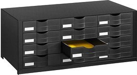 Thumbnail - PAPERFLOW Schubladenbox schwarz EO9H4441.01, DIN A4 mit 12 Schubladen