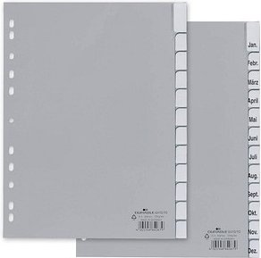 Thumbnail - DURABLE Ordnerregister DIN A4 Vollformat Jan.-Dez. grau 12-teilig mit Wechseltaben, 1 Satz