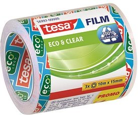 tesa ECO & CLEAR Klebefilm transparent 15,0 mm x 10,0 m 3 Rollen