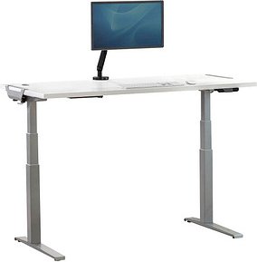 Fellowes Levado elektrisch höhenverstellbarer Schreibtisch weiß rechteckig, C-Fuß-Gestell silber 180,0 x 80,0 cm