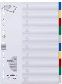 DURABLE Ordnerregister DIN A4 Vollformat blanko blau, gelb, rot, grün, grau 10-teilig, 1 Satz
