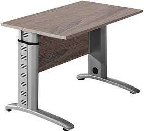 MÖBELPARTNER Amatis höhenverstellbarer Schreibtisch trüffeleiche rechteckig, C-Fuß-Gestell silber 90,0 x 65,0 cm