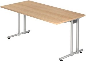 HAMMERBACHER NS16 Schreibtisch eiche rechteckig, C-Fuß-Gestell silber 160,0 x 80,0 cm