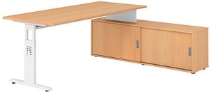 Thumbnail - HAMMERBACHER OSE19SB höhenverstellbarer Schreibtisch buche rechteckig, T-Fuß-Gestell weiß 180,0 x 80,0 cm