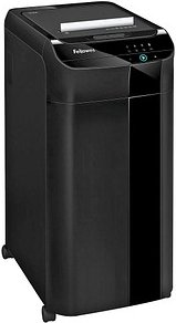 AKTION: Fellowes AutoMax 350C Aktenvernichter mit Partikelschnitt P-4, 4 x 38 mm, bis 300 Blatt, schwarz mit 100 Euro Ca...