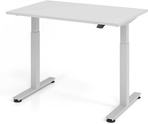 HAMMERBACHER XMST12 elektrisch höhenverstellbarer Schreibtisch lichtgrau rechteckig, T-Fuß-Gestell silber 120,0 x 80,0 c...