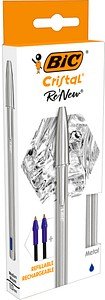 BIC Kugelschreiber Cristal Re'New metallic-silber, Schreibfarbe: blau, 1 Set