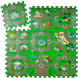 relaxdays Spielmatte Straße grün/bunt 90,0 x 90,0 cm