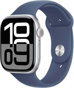 Apple Watch Series 10 46 mm Aluminium (GPS+Cellular) Sportarmband M/L denim, silber