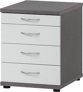 MÖBELPARTNER 4000 Standcontainer eschegrau, weiß 4 Auszüge Kunststoff-Bügelgriff silber 41,6 x 50,0 x 53,4 cm