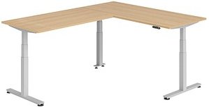 Thumbnail - HAMMERBACHER XDSMW1916 elektrisch höhenverstellbarer Schreibtisch eiche rechteckig, T-Fuß-Gestell silber 180,0 x 240,0 c...