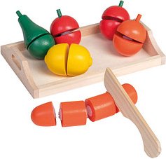 Thumbnail - HAPPY PEOPLE® Kaufladen-Zubehör Holztablett mit Obst & Gemüse mehrfarbig