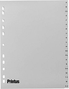 Printus Ordnerregister DIN A4 Vollformat A-Z grau 20-teilig, 1 Satz