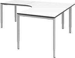 Thumbnail - röhr Imperia höhenverstellbarer Schreibtisch weiß L-Form, 6-Fuß-Gestell silber 180,0 x 80,0/200,0 cm
