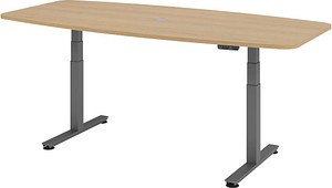 Thumbnail - HAMMERBACHER Konferenztisch XDSM22 eiche Tonnenform, T-Fuß-Gestell grau, 220,0 x 103,0 x 62,0 - 127,0 cm