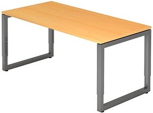 Thumbnail - HAMMERBACHER Unni SE1 höhenverstellbarer Schreibtisch buche rechteckig, Kufen-Gestell grau 160,0 x 80,0 cm