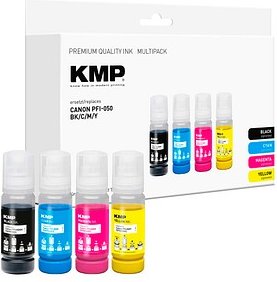 KMP schwarz, cyan, magenta, gelb Tintenflaschen kompatibel zu Canon PFI-050 BK/C/M/Y, 4er-Set