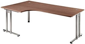 HAMMERBACHER Prokura Schreibtisch nussbaum L-Form, C-Fuß-Gestell silber 200,0 x 80,0/120,0 cm