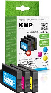 KMP H166CMYX cyan, magenta, gelb Druckerpatronen kompatibel zu HP 953XL (F6U16AE/F6U17AE/F6U18AE), 3er-Set