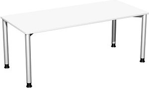 Thumbnail - geramöbel Flex höhenverstellbarer Schreibtisch weiß, silber rechteckig, 4-Fuß-Gestell silber 180,0 x 80,0 cm