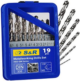 S&R Metallbohrer-Set HSS-GM-Serie, 19-teilig