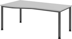 Thumbnail - HAMMERBACHER HS18 höhenverstellbarer Schreibtisch lichtgrau Trapezform, 4-Fuß-Gestell grau 180,0 x 80,0/100,0 cm