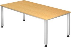 Thumbnail - HAMMERBACHER Akandia höhenverstellbarer Schreibtisch buche rechteckig, 4-Fuß-Gestell silber 200,0 x 100,0 cm