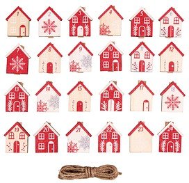 Thumbnail - Rayher Adventskalenderzahlen Holzhaus 1- 24 natur/rot/weiß