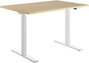 Topstar E-Table elektrisch höhenverstellbarer Schreibtisch ahorn rechteckig, T-Fuß-Gestell weiß 120,0 x 80,0 cm