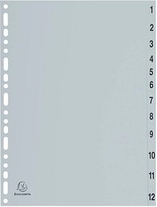 Exacompta Ordnerregister DIN A4 Vollformat 1-12 grau 12-teilig, 1 Satz