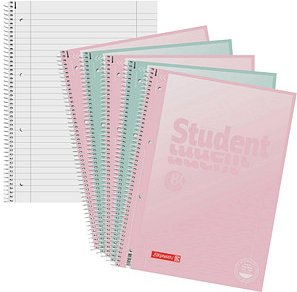 BRUNNEN Collegeblöcke Student Pastell Lineatur 27 liniert DIN A4 Innen- und Außenrand, 5 Blöcke