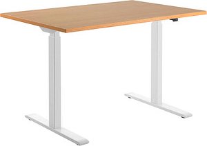Topstar E-Table elektrisch höhenverstellbarer Schreibtisch buche rechteckig, T-Fuß-Gestell weiß 120,0 x 80,0 cm