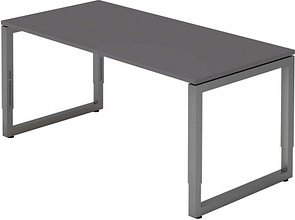 HAMMERBACHER RS16 höhenverstellbarer Schreibtisch grafit rechteckig, Kufen-Gestell grau 160,0 x 80,0 cm
