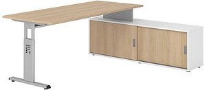 Thumbnail - HAMMERBACHER OSE19SB höhenverstellbarer Schreibtisch eiche rechteckig, T-Fuß-Gestell silber 180,0 x 80,0 cm