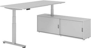 HAMMERBACHER VXDSM19SB elektrisch höhenverstellbarer Schreibtisch lichtgrau rechteckig, T-Fuß-Gestell silber 180,0 x 80,...