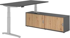 HAMMERBACHER XBHM16SB elektrisch höhenverstellbarer Schreibtisch grafit rechteckig, C-Fuß-Gestell silber 160,0 x 80,0 cm